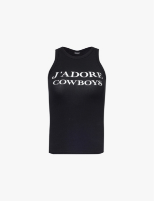 COWBOYS OF HABIT: J'adore Cowboys logo-print stretch-cotton top