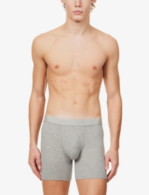 Sunspel Mens Grey Melange Elasticated-waistband Stretch-cotton Trunks In Grey Melange
