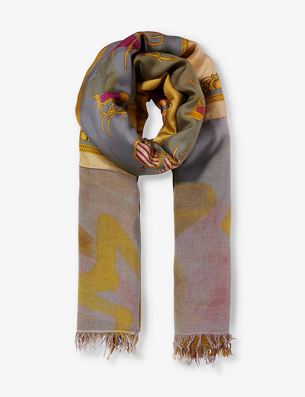 Dianora Salviati Womens Gold Graphic-pattern Large Cashmere And Silk-blend Scarf