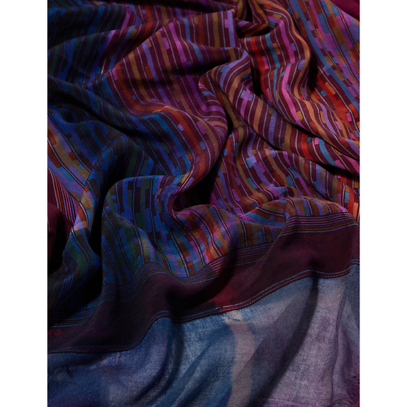 Shop Dianora Salviati Graphic-pattern Large Cashmere And Silk-blend Scarf In Multi Tones