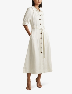 Shop Reiss Malika Buttoned Woven Midi Dress In White