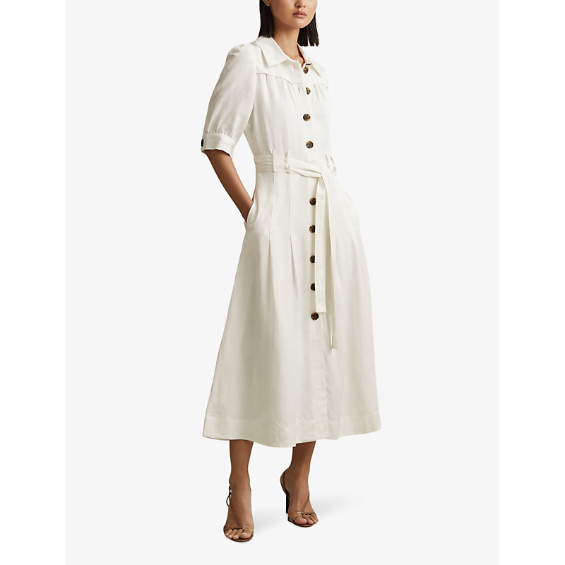 Shop Reiss Women's White Malika Buttoned Woven Midi Dress