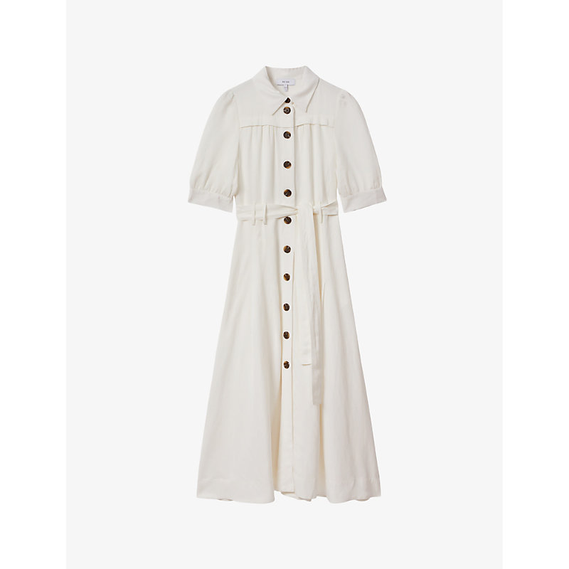 Shop Reiss Womens White Malika Buttoned Woven Midi Dress