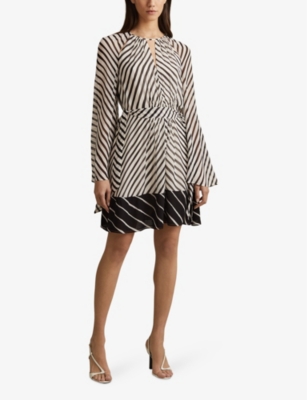 Shop Reiss Women's Black/neutral Minty Striped Woven Mini Dress