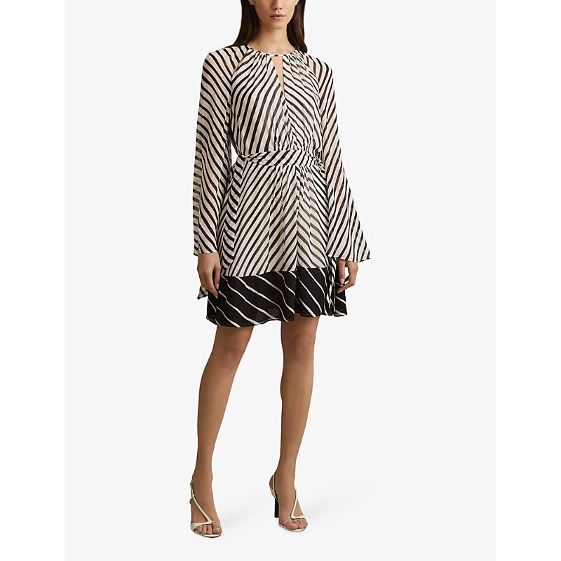 Shop Reiss Women's Black/neutral Minty Striped Woven Mini Dress