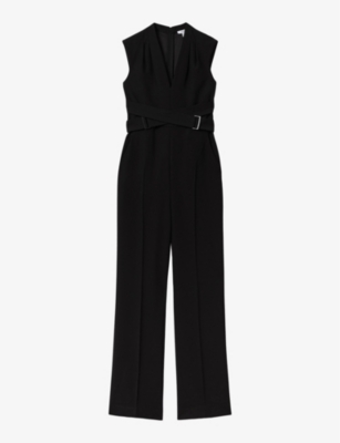 REISS: Riyo V-neck belted woven jumpsuit