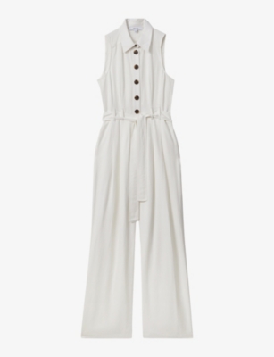 Reiss Petite Perla Collared Jumpsuit In White