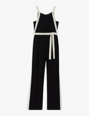Reiss Salma Color Blocked Jumpsuit In Black/white