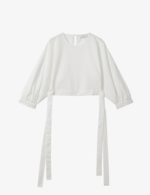 REISS: Immy blouson-sleeve stretch-woven blouse