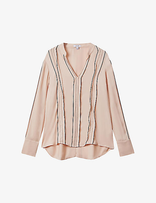 REISS: Mia contrasting-trim stretch-woven blouse