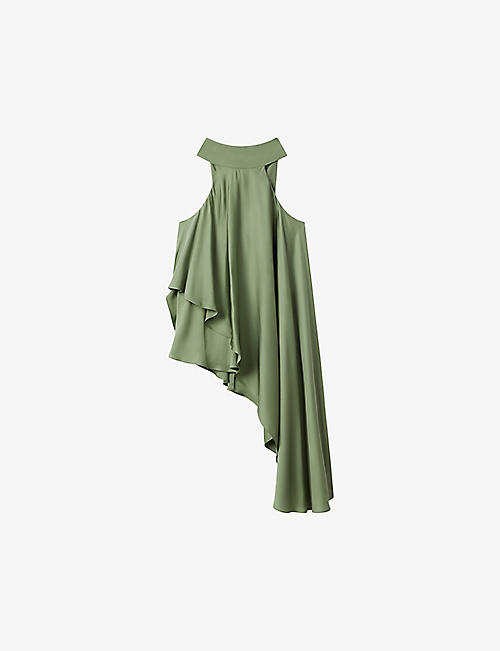 REISS: Elsie high-neck asymmetric-drape woven top