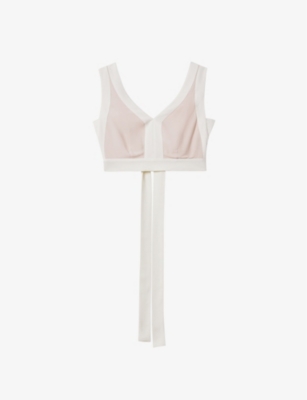 Shop Reiss Womens Nude/ivory Rosalia Colour-blocked Cropped Woven Top