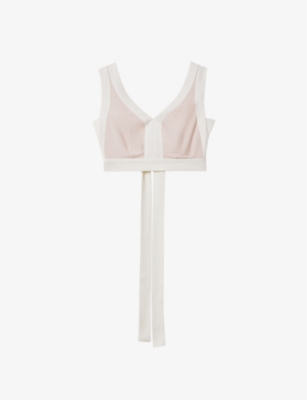 Reiss Rosalia Colour-blocked Cropped Woven Top In Nude/ivory
