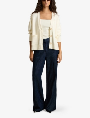 Shop Reiss Womens Ivory Harper Patch-pocket Knitted Cardigan