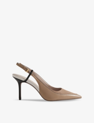 Reiss Nude Leather Suede Pointed Slingback Heels In Nude