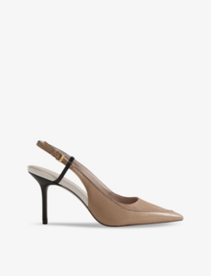 Shop Reiss Women's Nude Leena Colour-block Leather Slingback Heels