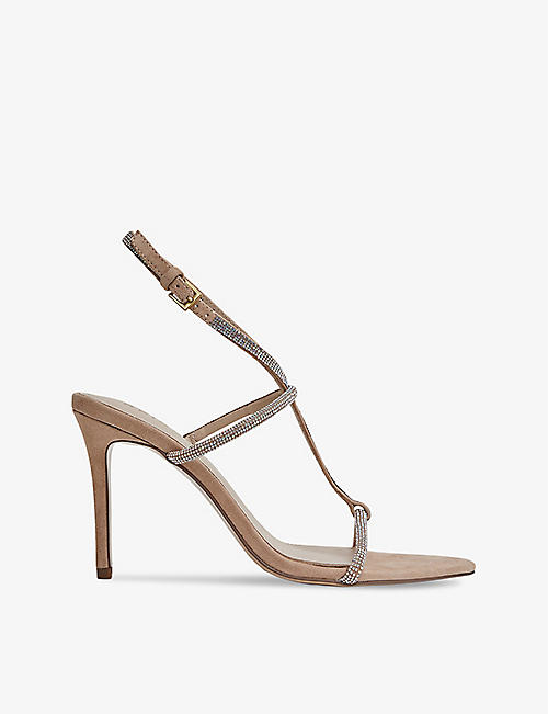 REISS: Julie crystal-embellished leather and suede heeled sandals