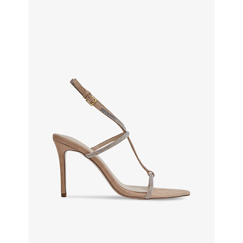 Reiss Womens Nude Julie Crystal-embellished Leather And Suede Heeled Sandals