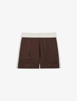 REISS: Rebecca colour-block high-rise linen shorts