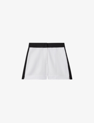 Reiss Rebecca Colour-block High-rise Linen Shorts In White/navy