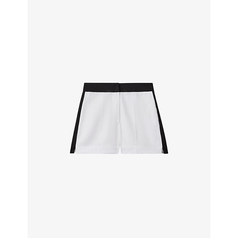 Reiss Rebecca Colour-block High-rise Linen Shorts In White/navy