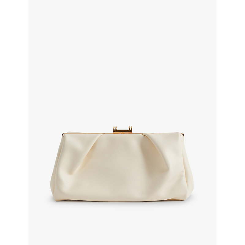 Shop Reiss Madison Leather Clutch Bag In Off White