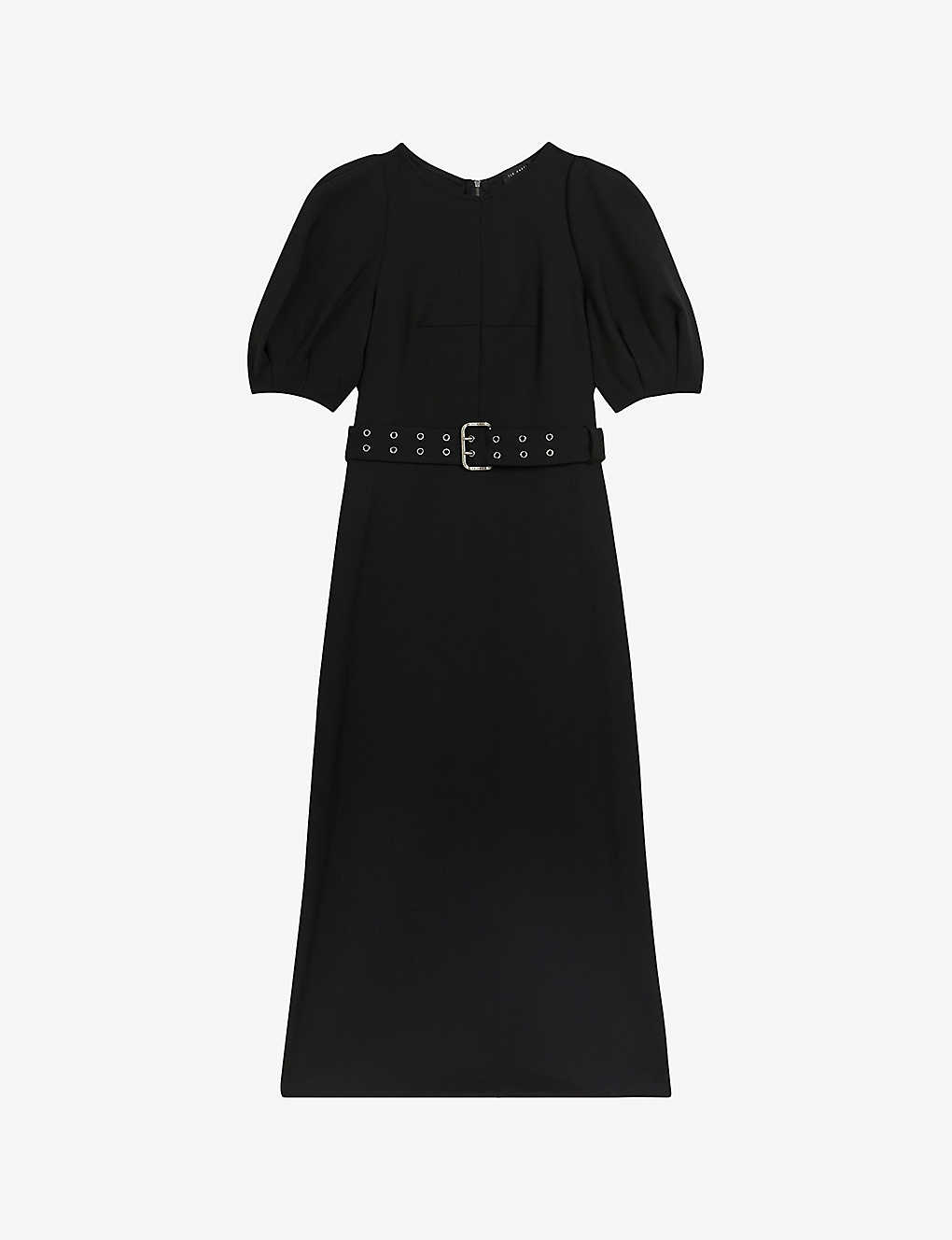 Ted Baker Womens Black Gabyela Puffed-sleeve Stretch-woven Midi Dress