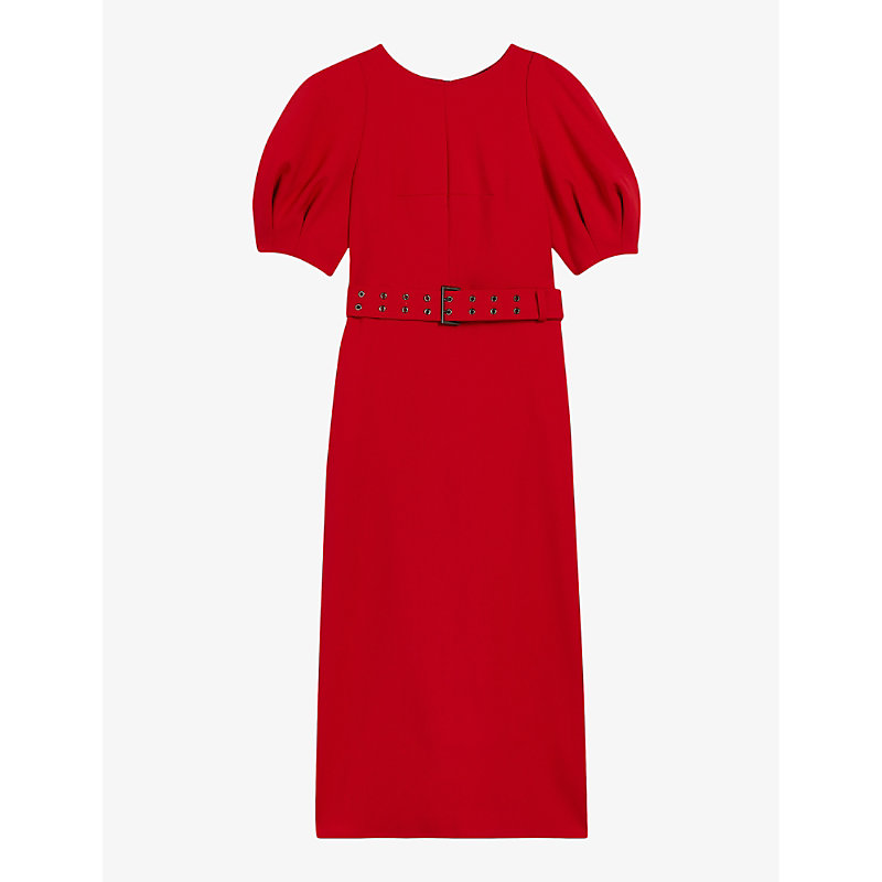 Shop Ted Baker Gabyela Puffed-sleeve Stretch-woven Midi Dress In Red