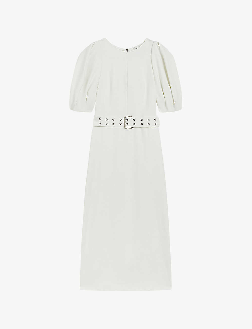 Ted Baker Womens White Gabyela Puffed-sleeve Stretch-woven Midi Dress