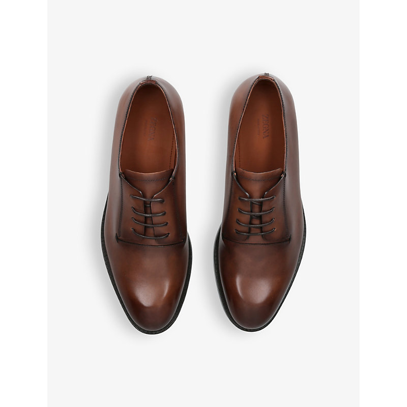Shop Ermenegildo Zegna Torino Tonal-stitching Leather Derby Shoes In Brown