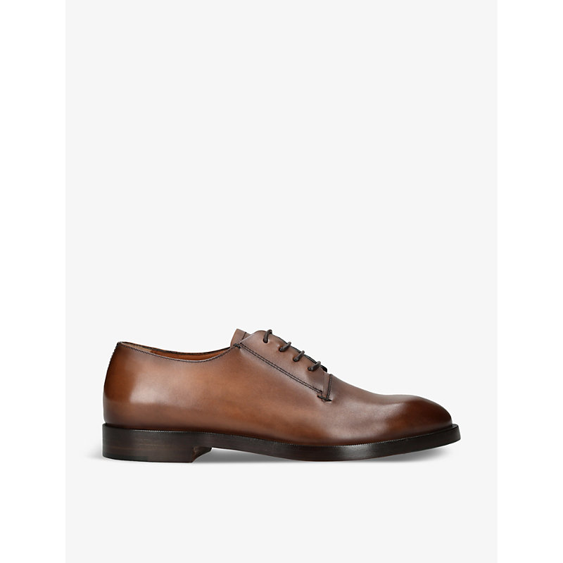 Ermenegildo Zegna Mens Brown Torino Tonal-stitching Leather Derby Shoes