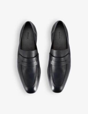 Shop Ermenegildo Zegna Zegna Men's Black L'asola Panelled Leather Penny Loafers