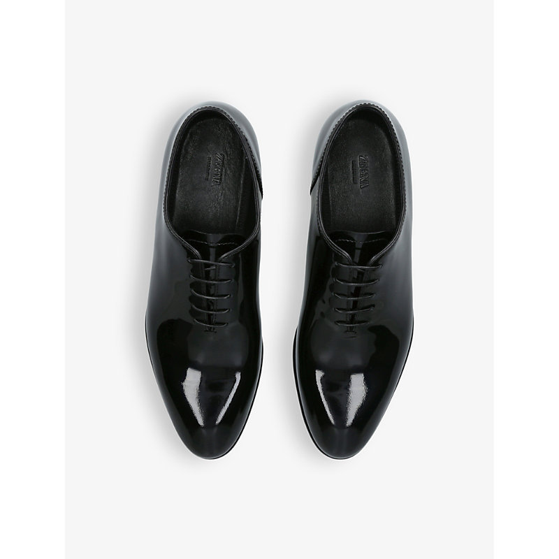Shop Ermenegildo Zegna Vienna Whole-cut Patent-leather Oxford Shoes In Black
