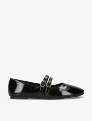 Kg Kurt Geiger Womens Black Magic Double-strap Patent Faux-leather Ballet Flats