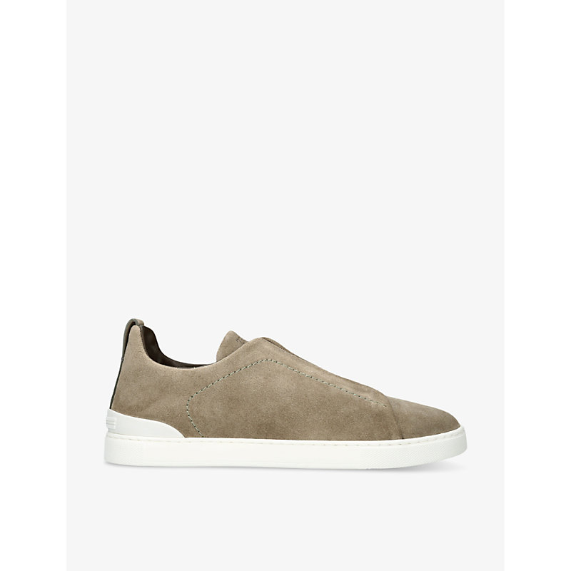Shop Ermenegildo Zegna Triple Stitch Panelled Suede Low-top Trainers In Mid Brown