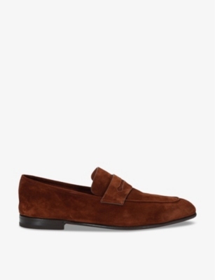Zegna L'asola Suede Penny Loafers In Tan