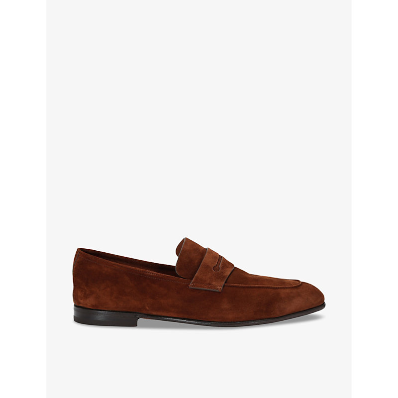 Zegna Mens Tan L'asola Suede Penny Loafers