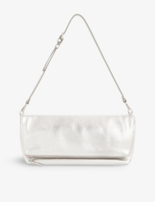 Whistles Silver Sofia Fold-over Leather Baguette Shoulder Bag