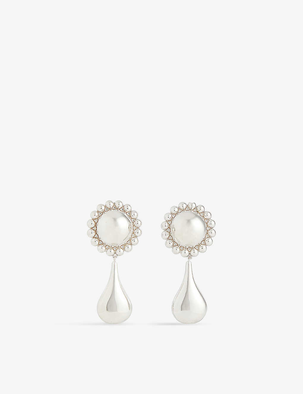 Moya Womens Silver Maria Rhodium-plated Brass Drop Earrings