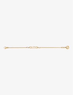Shop Gucci Women's Yellow Gold Logo-script Glass-pearls Gold-toned Metal Bracelet