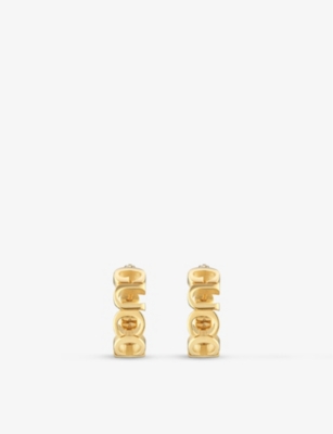 Shop Gucci Womens Yellow Gold Script Yellow Gold-tone Metal Hoop Earrings