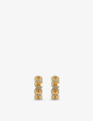 Gucci Womens Yellow Gold Logo-script Crystal-embellished Antique Gold-toned Metal Earrings In Yellow Gold