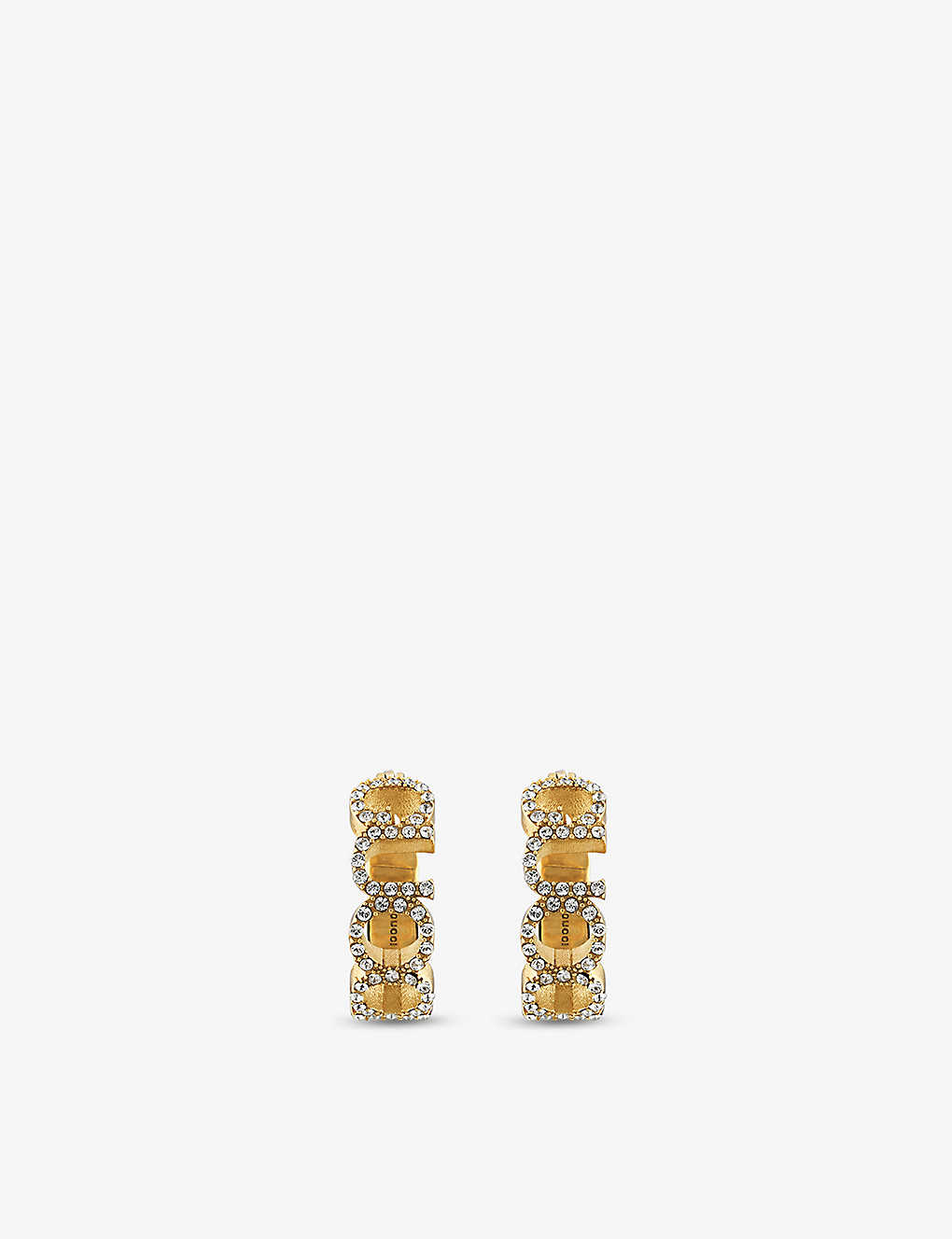 Gucci Womens Yellow Gold Logo-script Crystal-embellished Antique Gold-toned Metal Earrings
