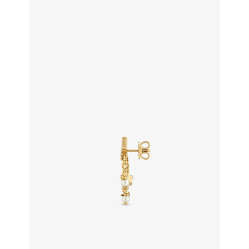 Shop Gucci Women's Yellow Gold Logo-script Crystal And Pearl-embellished Gold-toned Metal Earrings