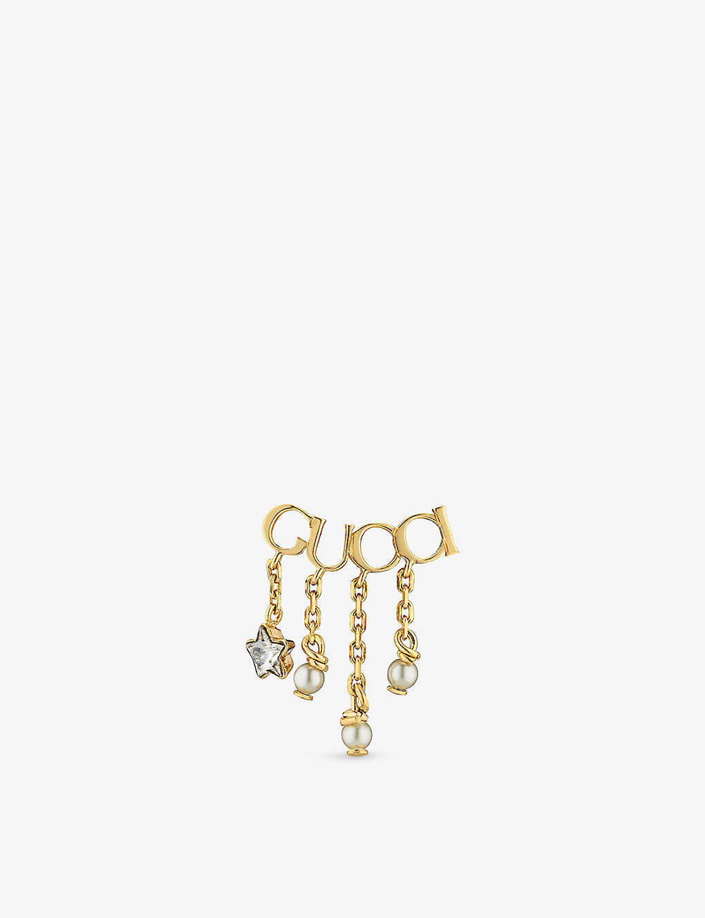 Gucci Womens Yellow Gold Logo-script Crystal And Pearl-embellished Gold-toned Metal Earrings