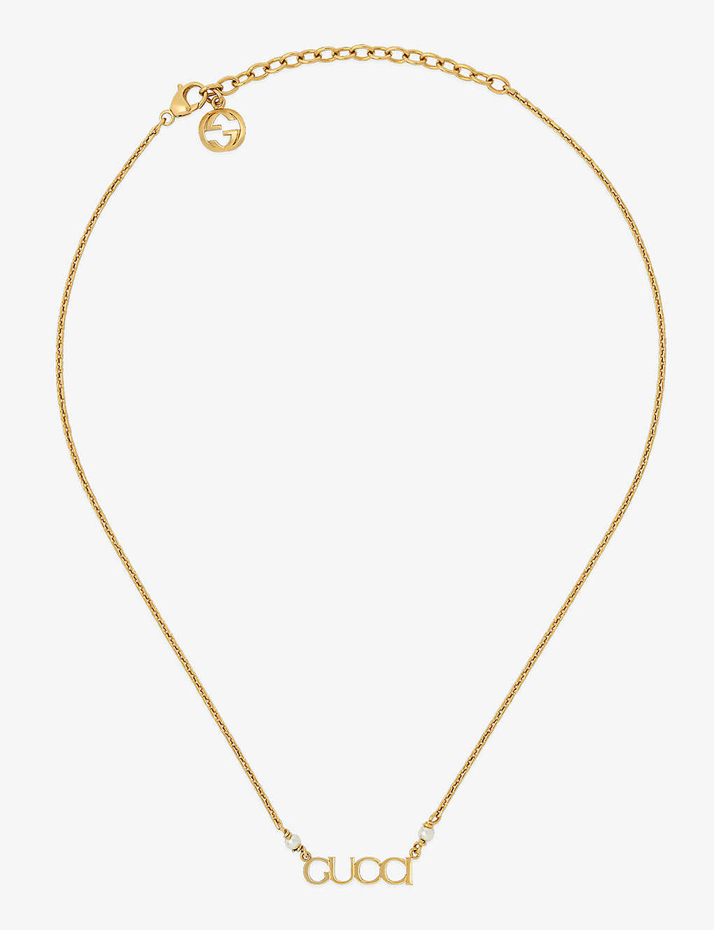 Gucci Womens Yellow Gold Logo-script Glass-pearls Gold-toned Metal Necklace