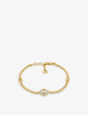 GUCCI GUCCI WOMEN'S YELLOW GOLD GG MARMONT GOLD-TONE METAL, CRYSTAL AN PEARL CHAIN BRACELET