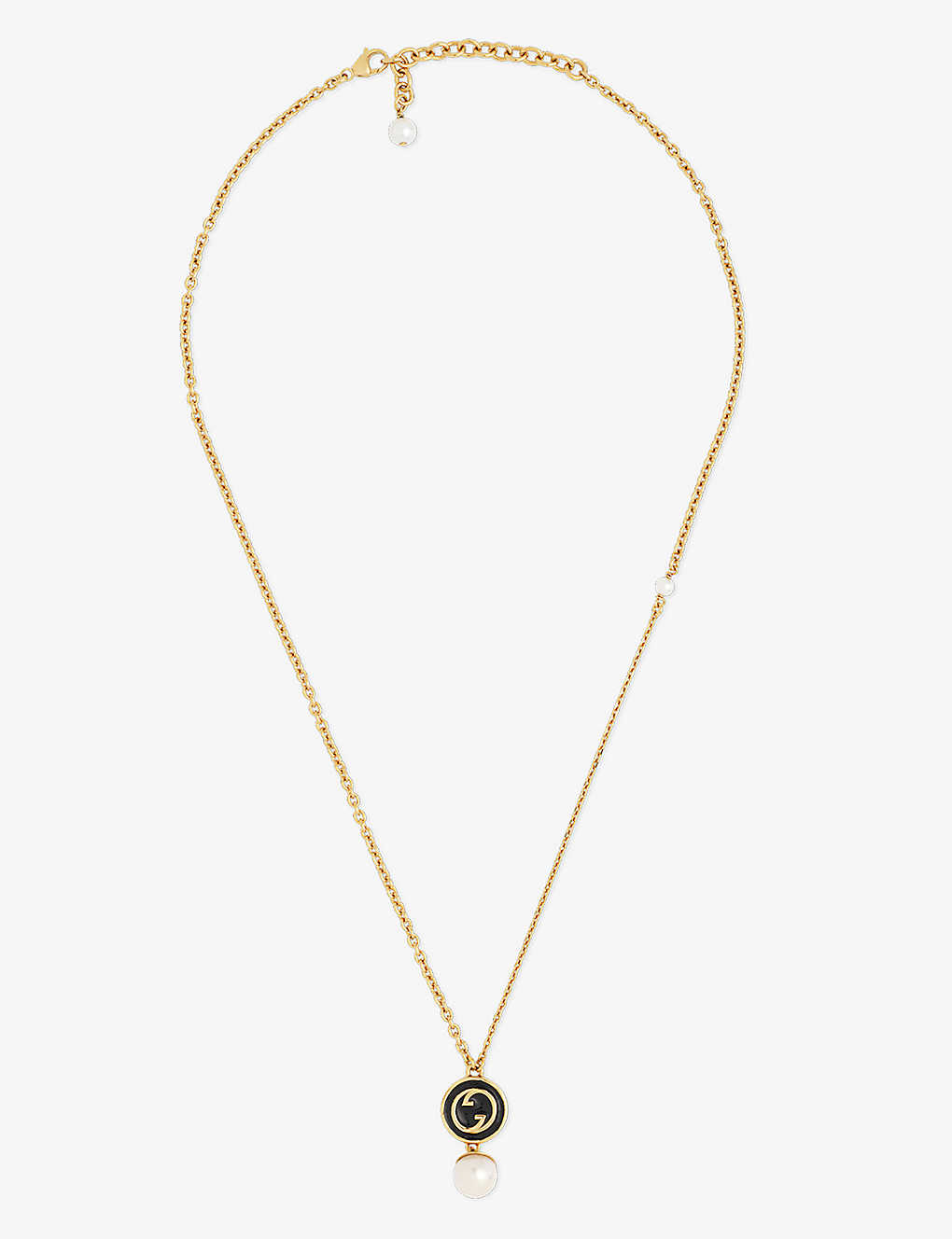 Gucci Womens Yellow Gold Blondie Black-enamel Interlocking-g And Pearl Gold-toned Metal Necklace