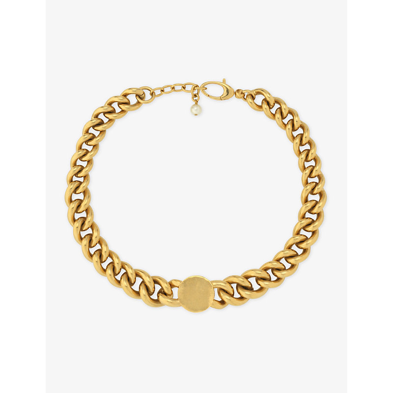 Shop Gucci Women's Yellow Gold Blondie Black-enamel Interlocking-g Gold-toned Metal Necklace