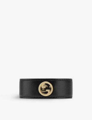 Shop Gucci Women's Yellow Gold Blondie Logo Leather And Metal Bracelet